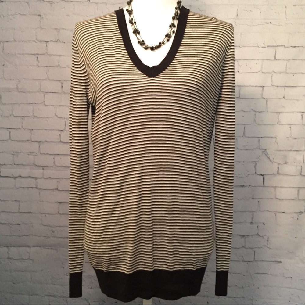 Treasure & Bond V-Neck Striped Lightweight Sweater